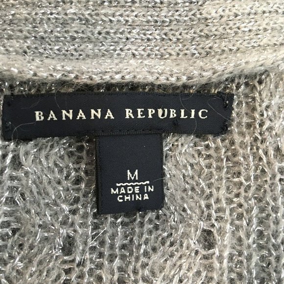 BANANA REPUBLIC Open Front Cardigan Sweater Sz M Silver Gray Cable Knit Mohair - Picture 6 of 12